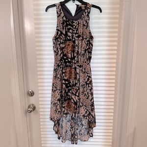 Navy blue and orange high low dress